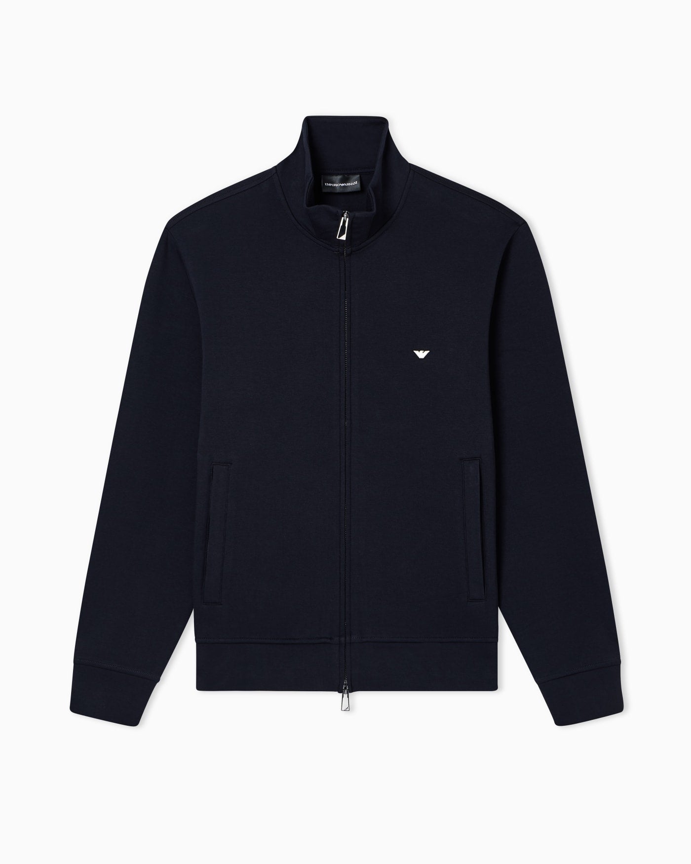 Full-zip sweatshirt in double jersey with micro eagle embroidery