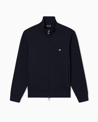 Full-zip sweatshirt in double jersey with micro eagle embroidery