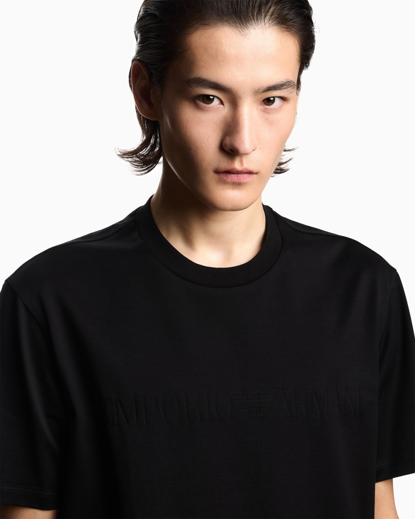 Intarsia jersey t-shirt in pure cotton with logo Essential