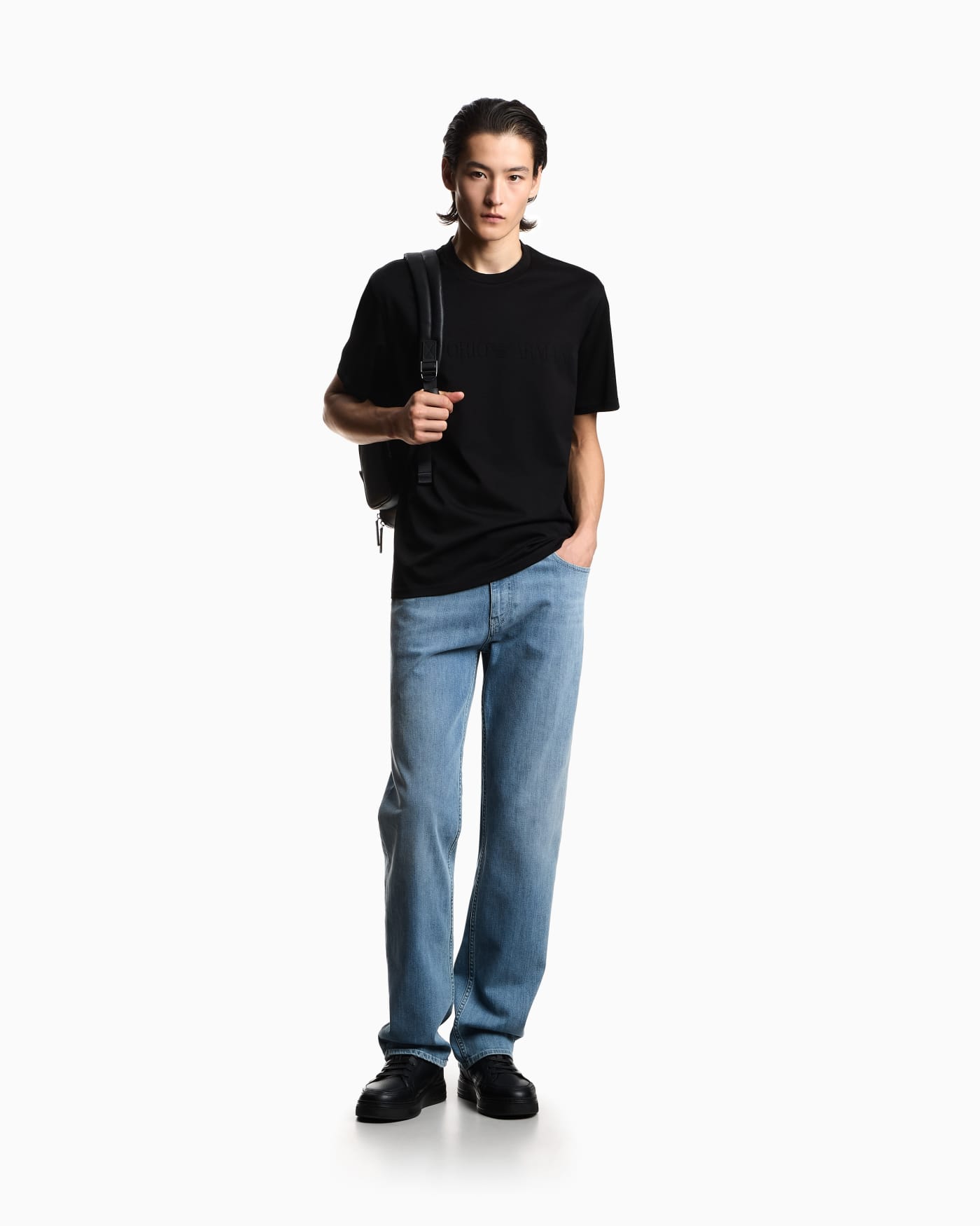 Intarsia jersey t-shirt in pure cotton with logo Essential