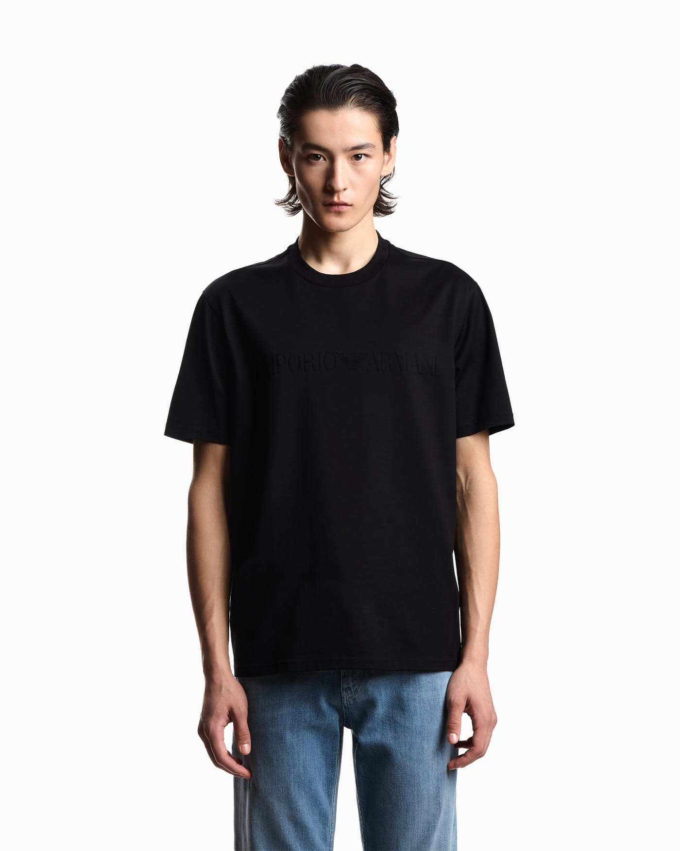 Intarsia jersey t-shirt in pure cotton with logo Essential