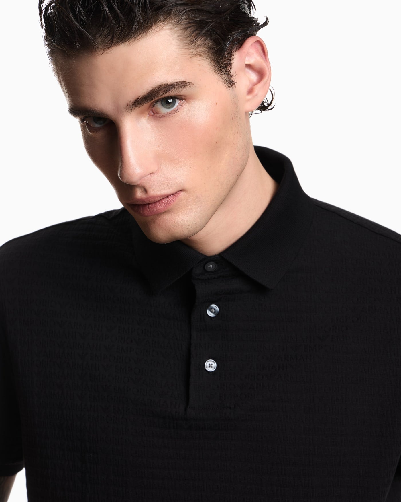 Jersey polo in jacquard cotton with logo lettering Essential