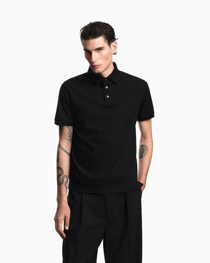 Jersey polo in jacquard cotton with logo lettering Essential