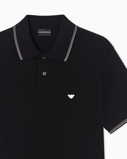 Slim-fit stretch piqué polo shirt with micro eagle