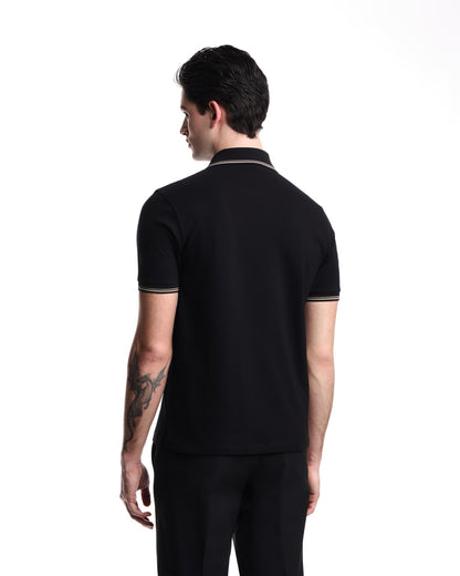 Slim-fit stretch piqué polo shirt with micro eagle