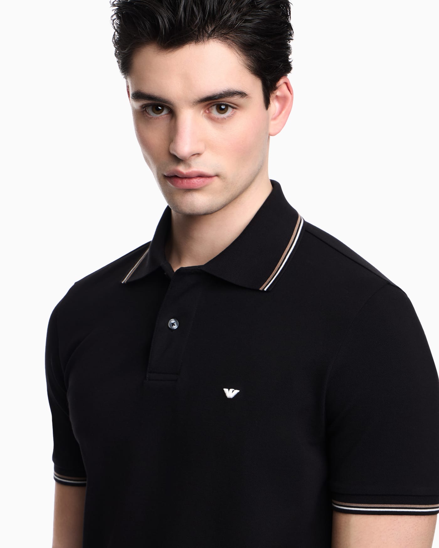 Slim-fit stretch piqué polo shirt with micro eagle