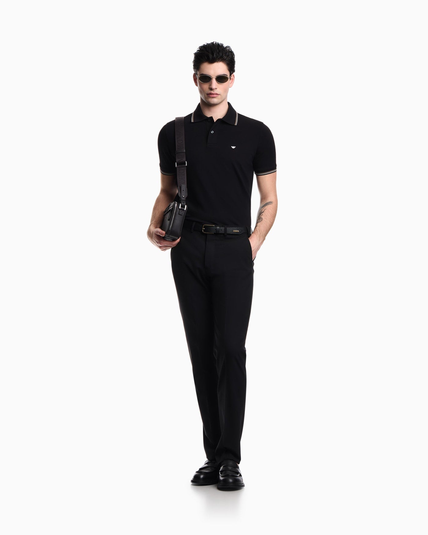 Slim-fit stretch piqué polo shirt with micro eagle