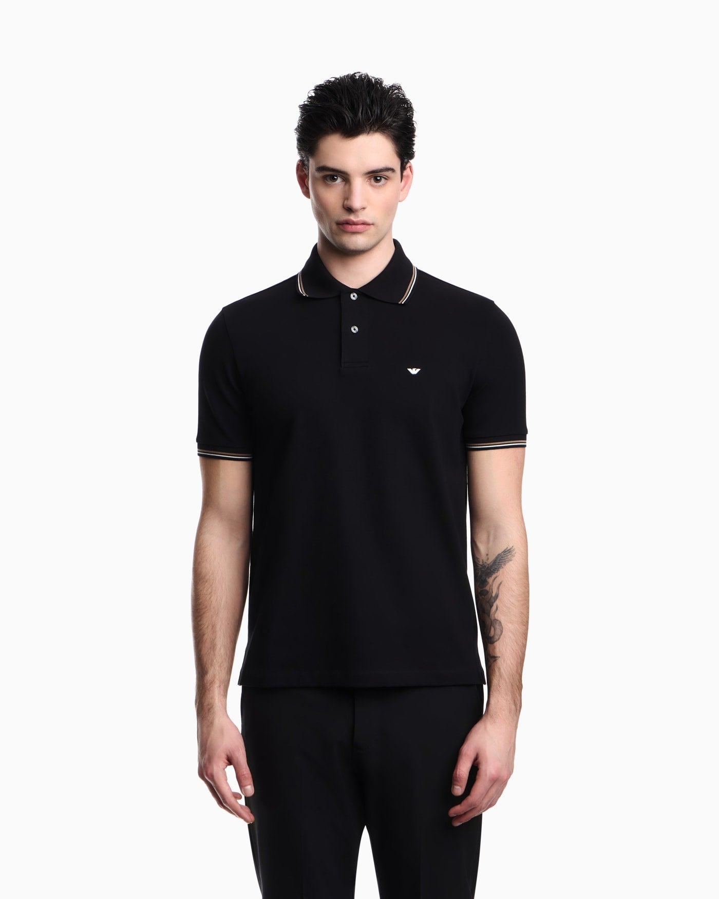 Slim-fit stretch piqué polo shirt with micro eagle