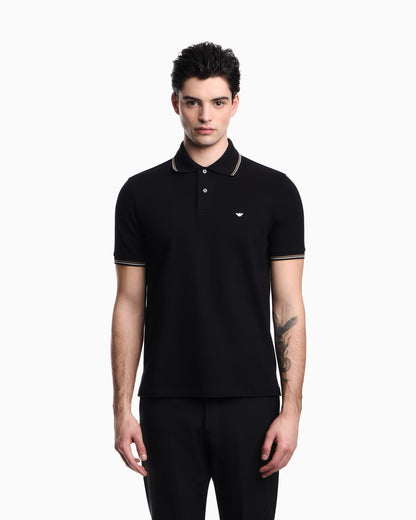 Slim-fit stretch piqué polo shirt with micro eagle