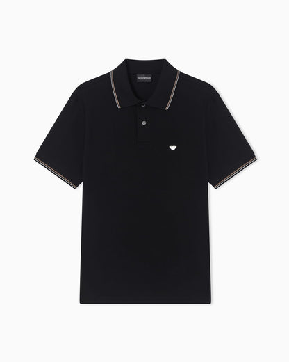 Slim-fit stretch piqué polo shirt with micro eagle