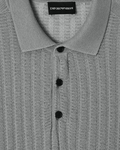 Wool and Lyocell-blend polo collar jumper in a patterned stitch