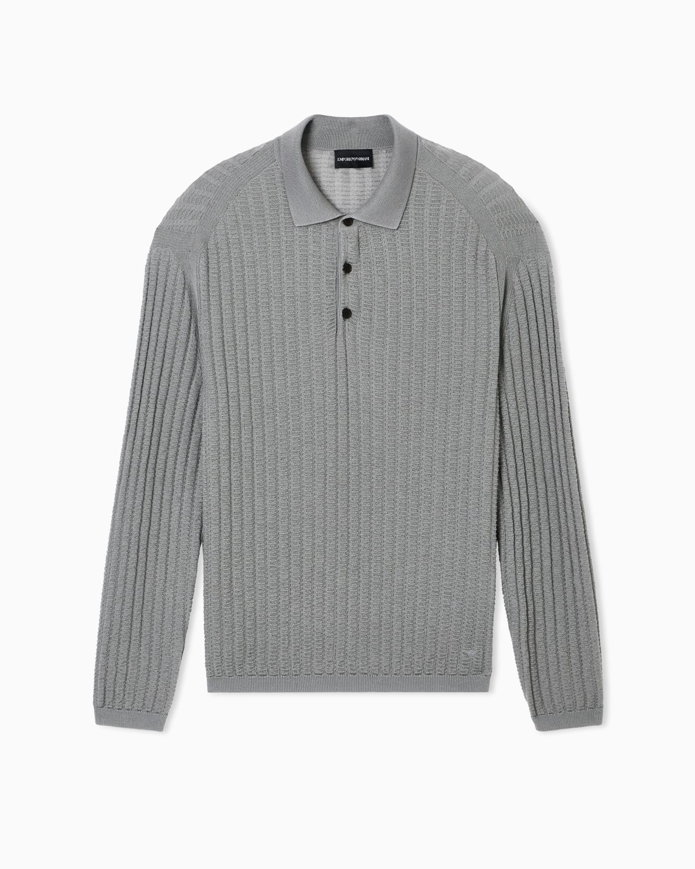 Wool and Lyocell-blend polo collar jumper in a patterned stitch