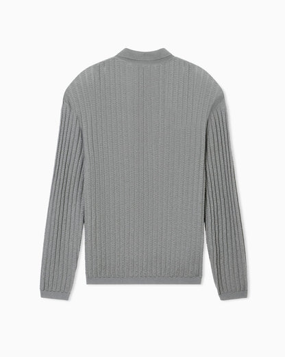 Wool and Lyocell-blend polo collar jumper in a patterned stitch