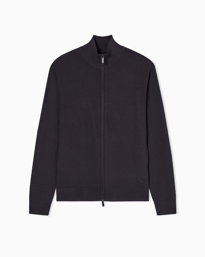 Icon viscose blend chevron full-zip cardigan