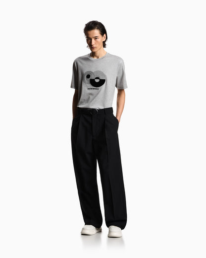 Jersey T-shirt with op-art embroidery
