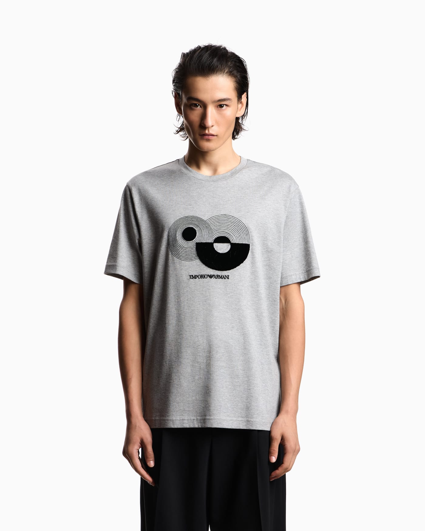 Jersey T-shirt with op-art embroidery