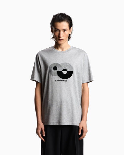 Jersey T-shirt with op-art embroidery