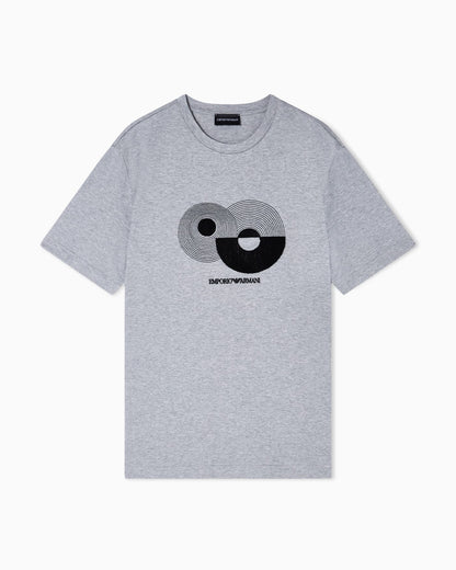 Jersey T-shirt with op-art embroidery