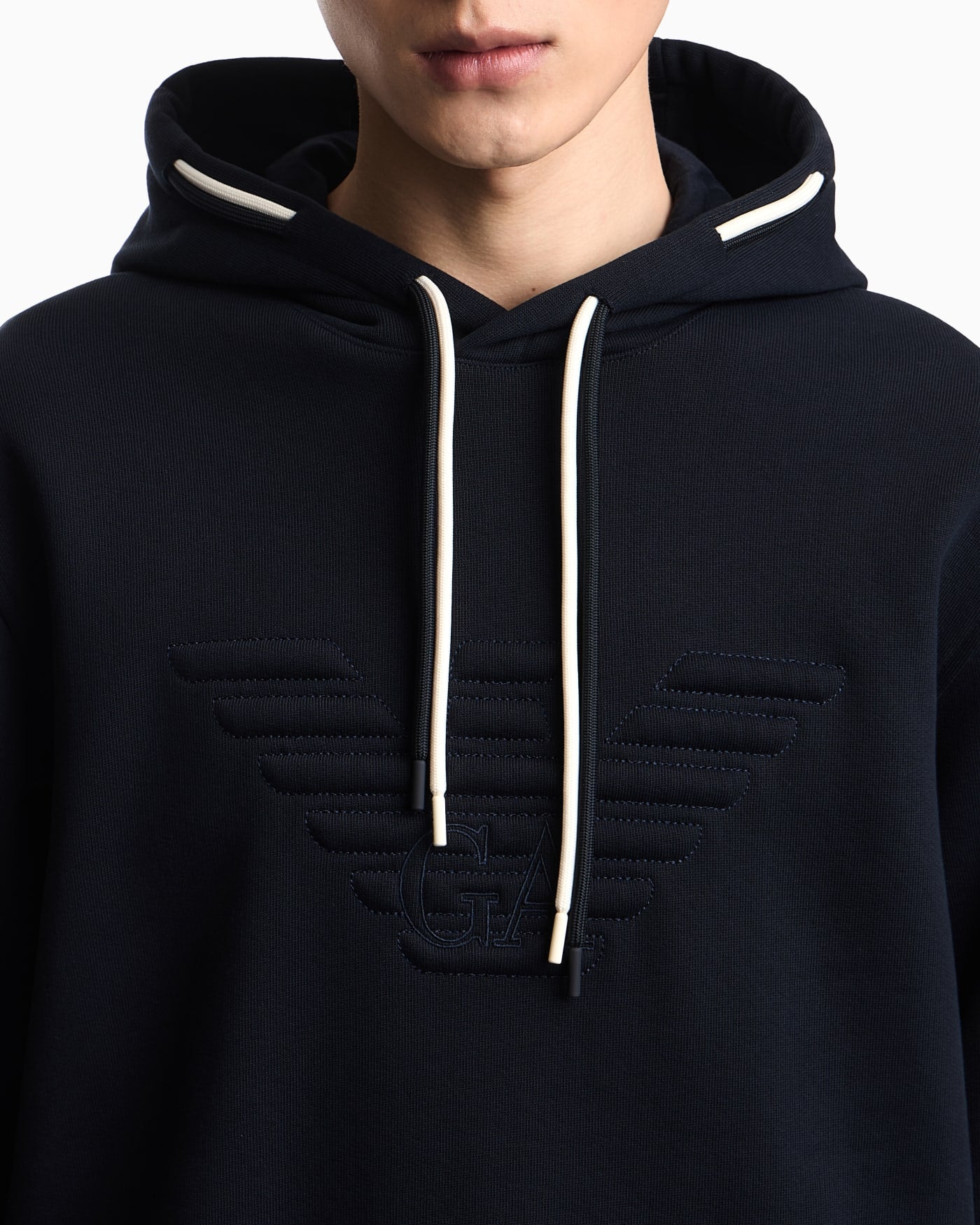 Loose-fit hooded sweatshirt in French terry jersey with a domed eagle