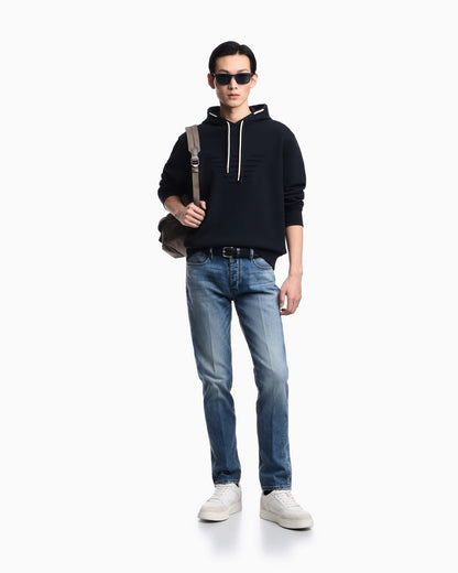 Loose-fit hooded sweatshirt in French terry jersey with a domed eagle