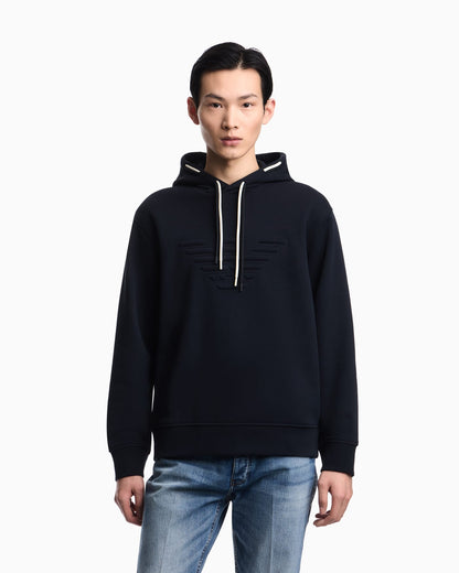 Loose-fit hooded sweatshirt in French terry jersey with a domed eagle