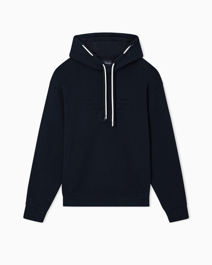 Loose-fit hooded sweatshirt in French terry jersey with a domed eagle