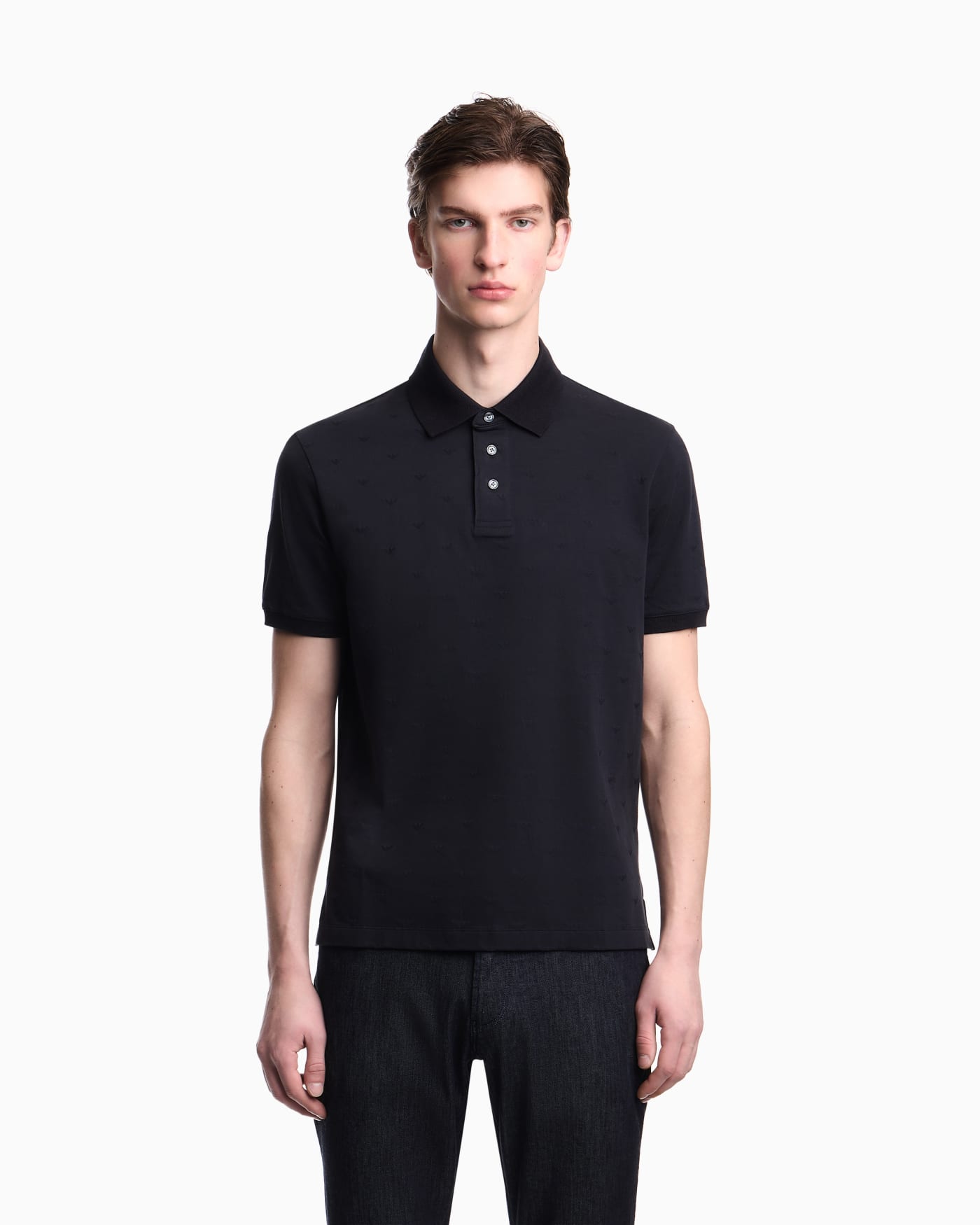 Slim-fit jersey polo shirt with all-over jacquard eagle