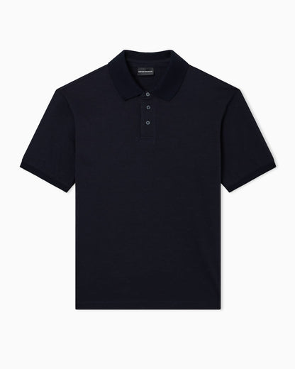 Slim-fit jersey polo shirt with all-over jacquard eagle