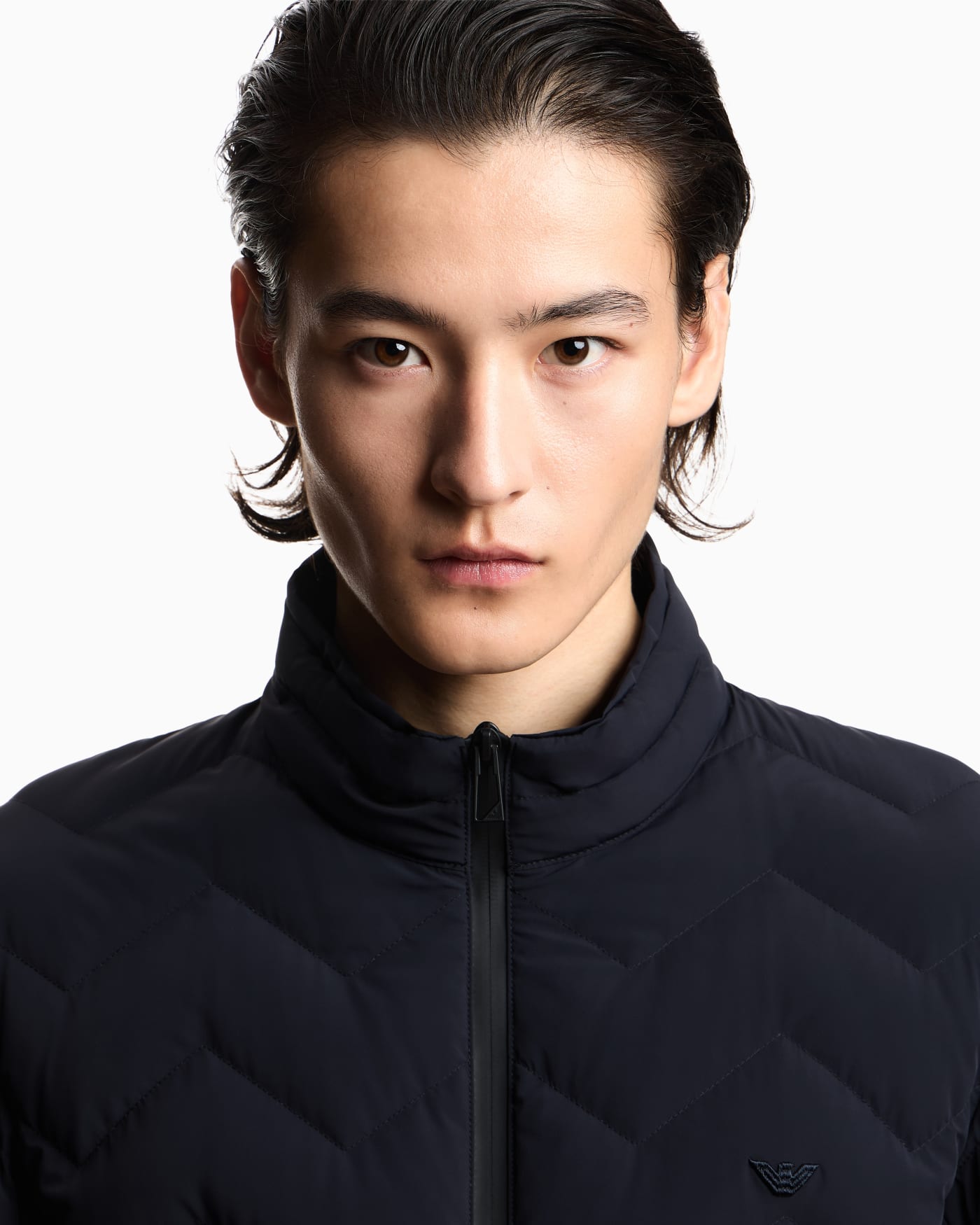 Nylon down jacket with zip and chevron quilting Essential