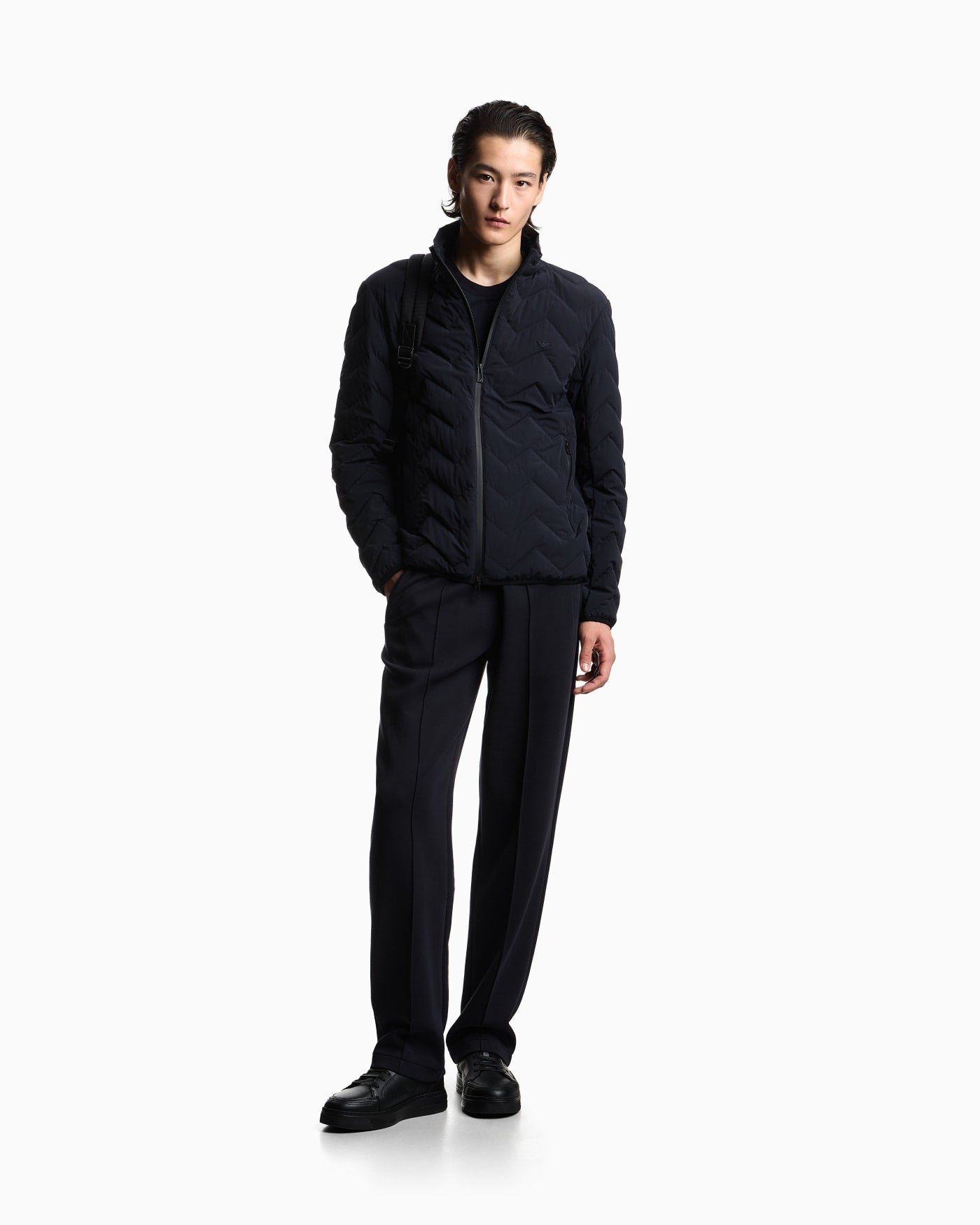 Nylon down jacket with zip and chevron quilting Essential