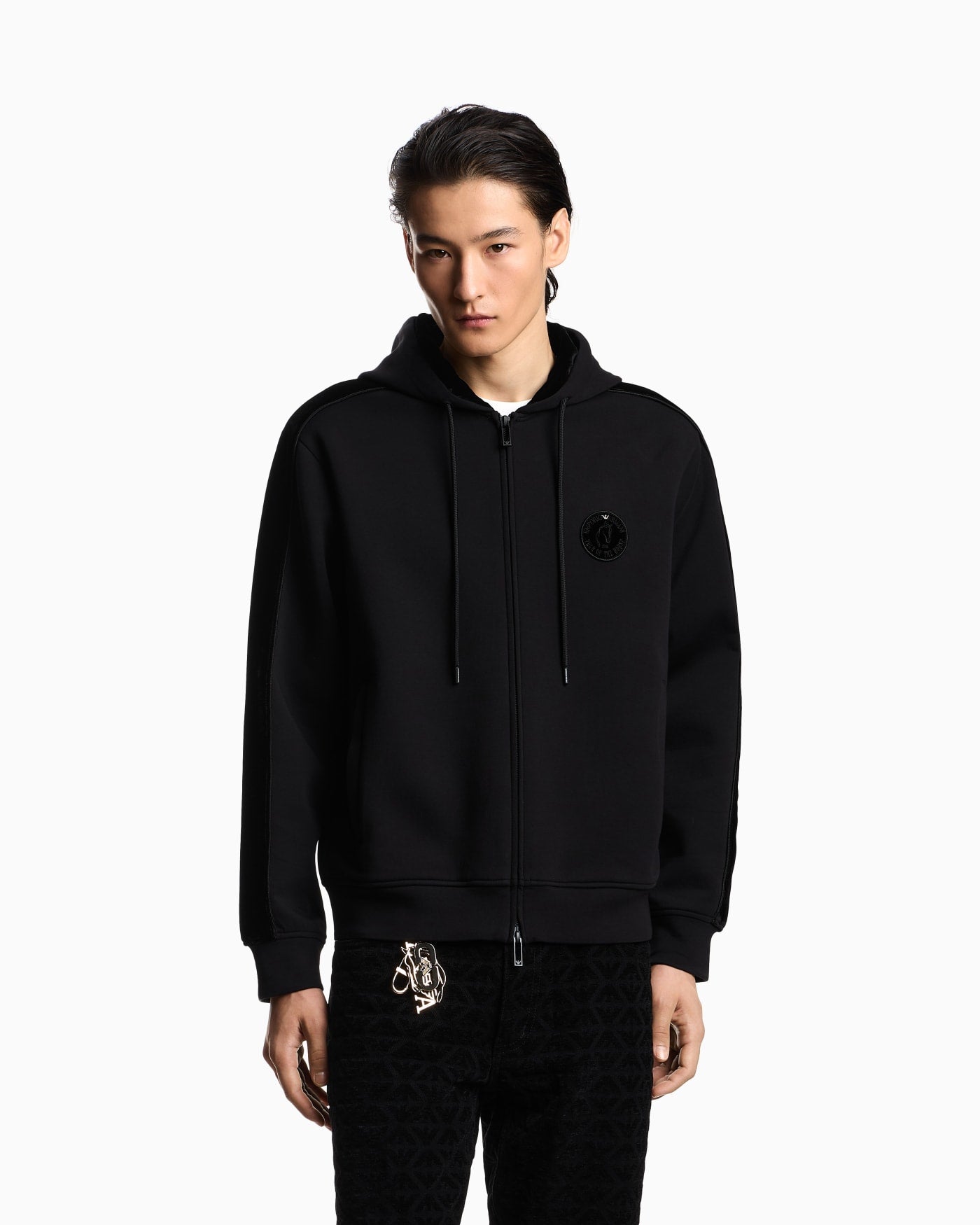 Lunar New Year double-jersey hooded zip-up sweatshirt with patch and tape