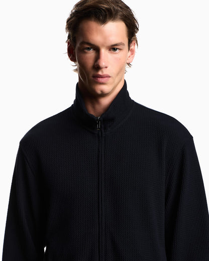 Travel Essential full-zip embossed effect jersey sweatshirt