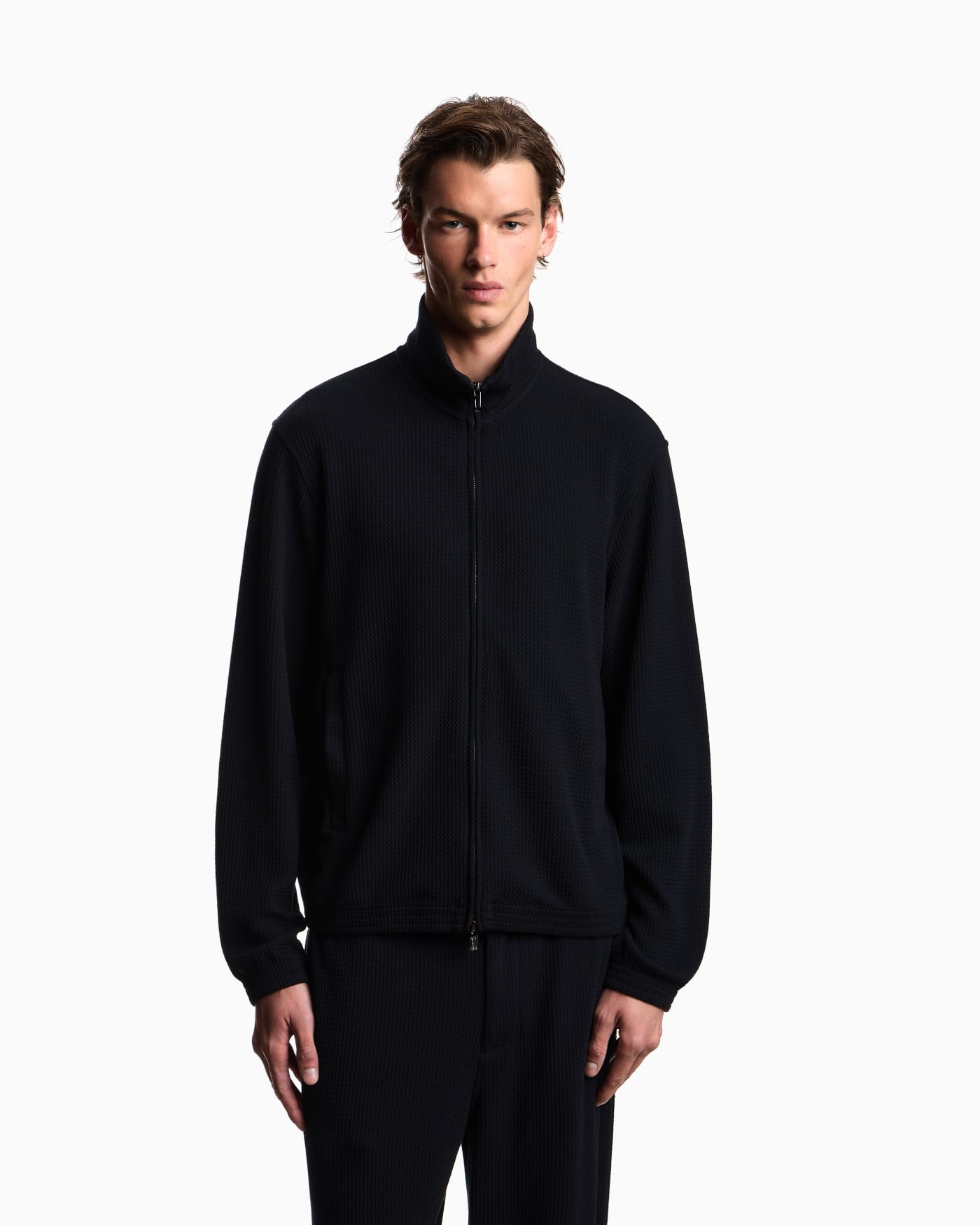 Travel Essential full-zip embossed effect jersey sweatshirt