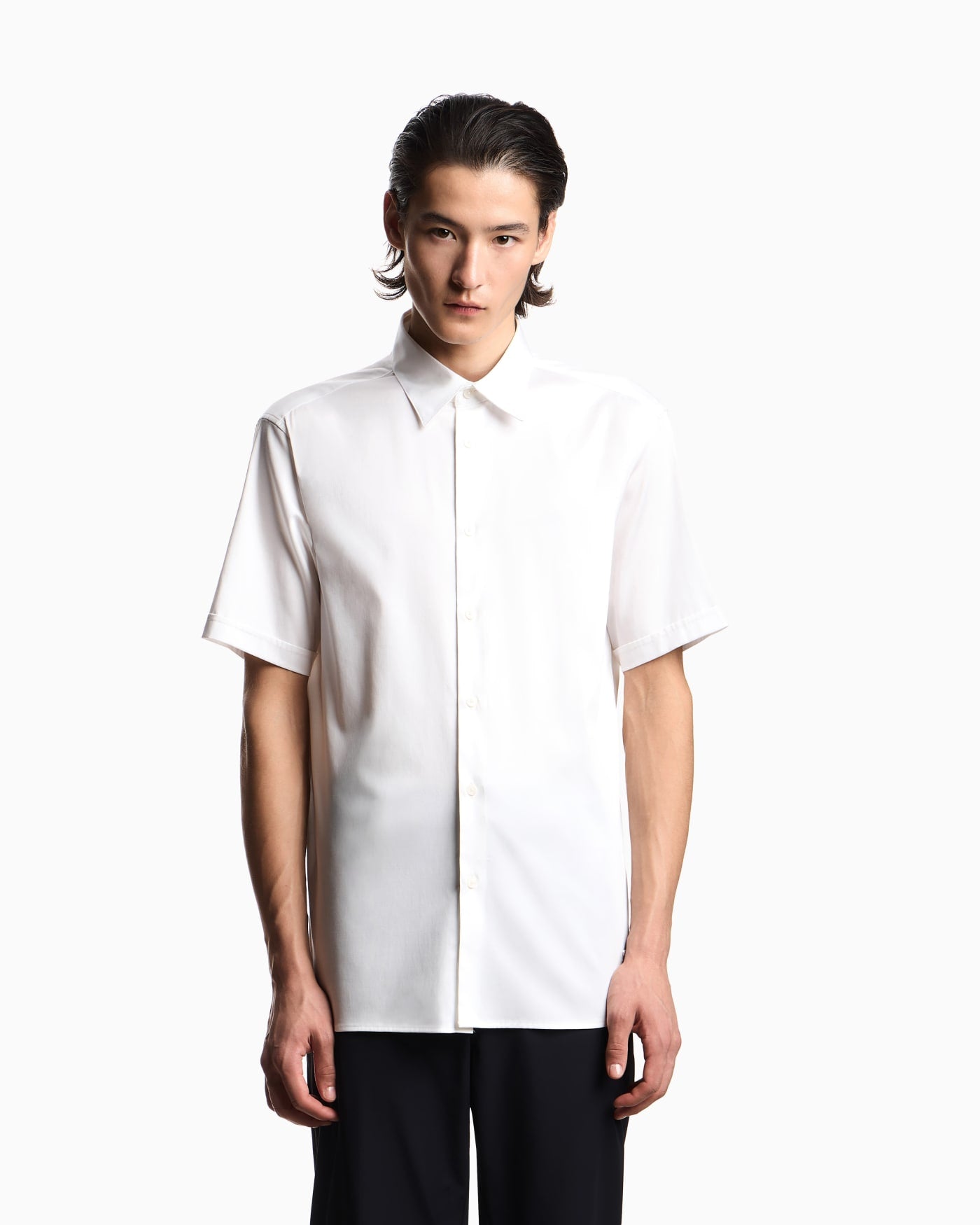 Short-sleeved shirt in stretch Pima cotton