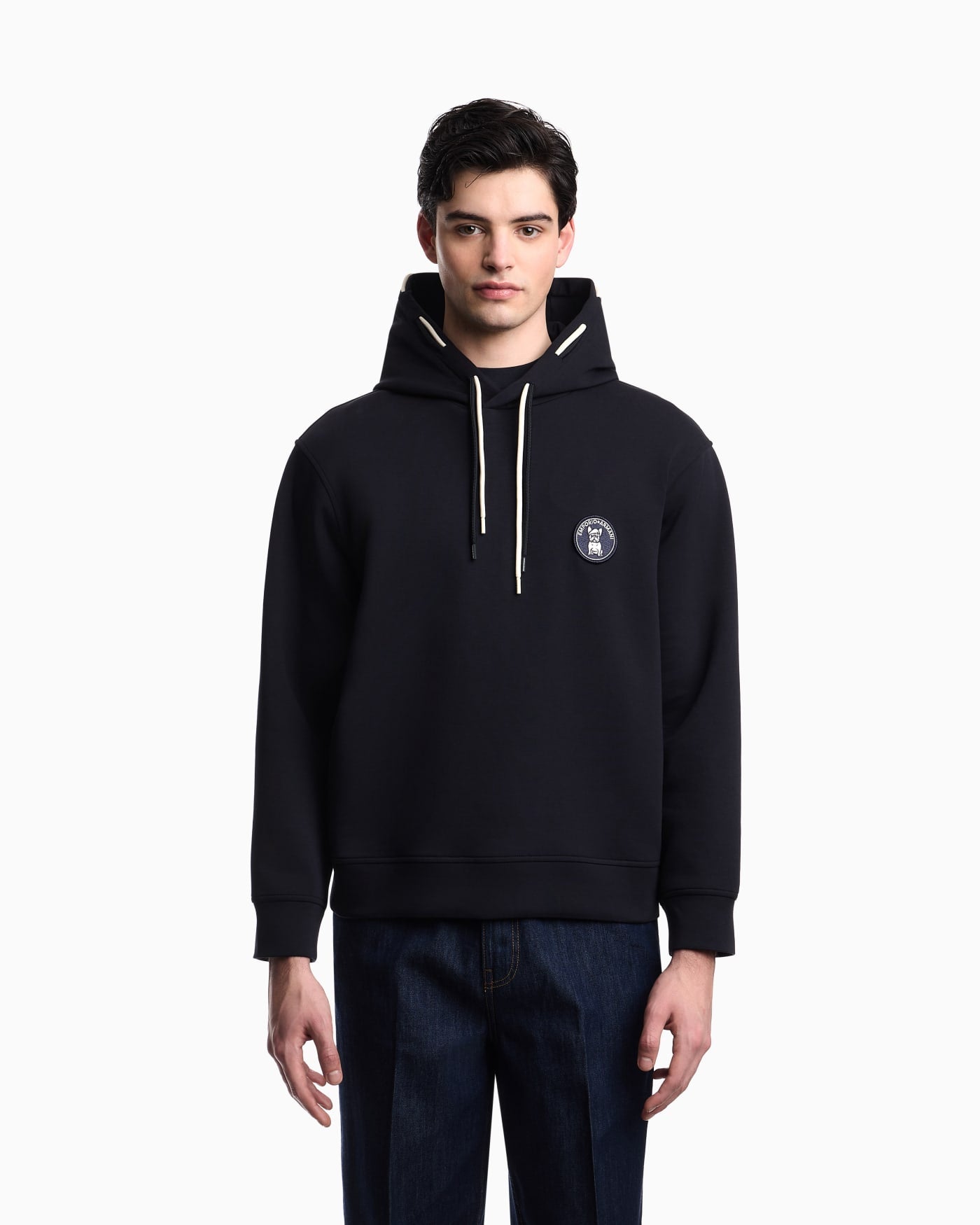 Loose-fit hooded sweatshirt in double jersey with French bulldog patch