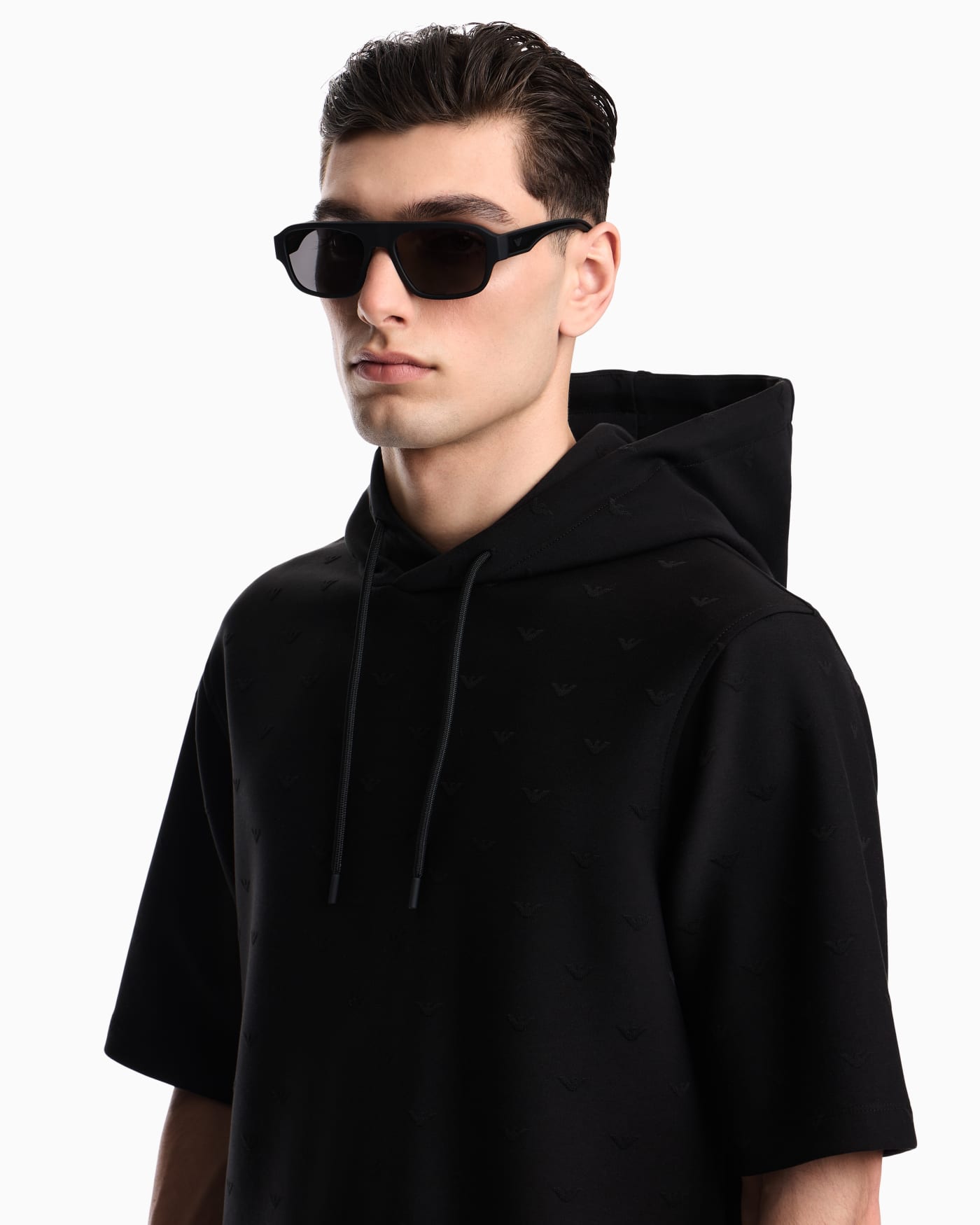 Jacquard jersey hooded sweatshirt with all-over micro eagle