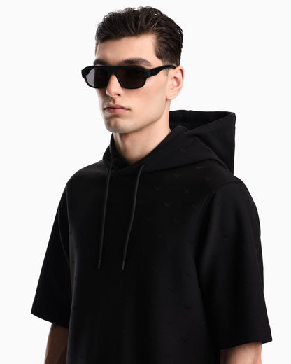 Jacquard jersey hooded sweatshirt with all-over micro eagle