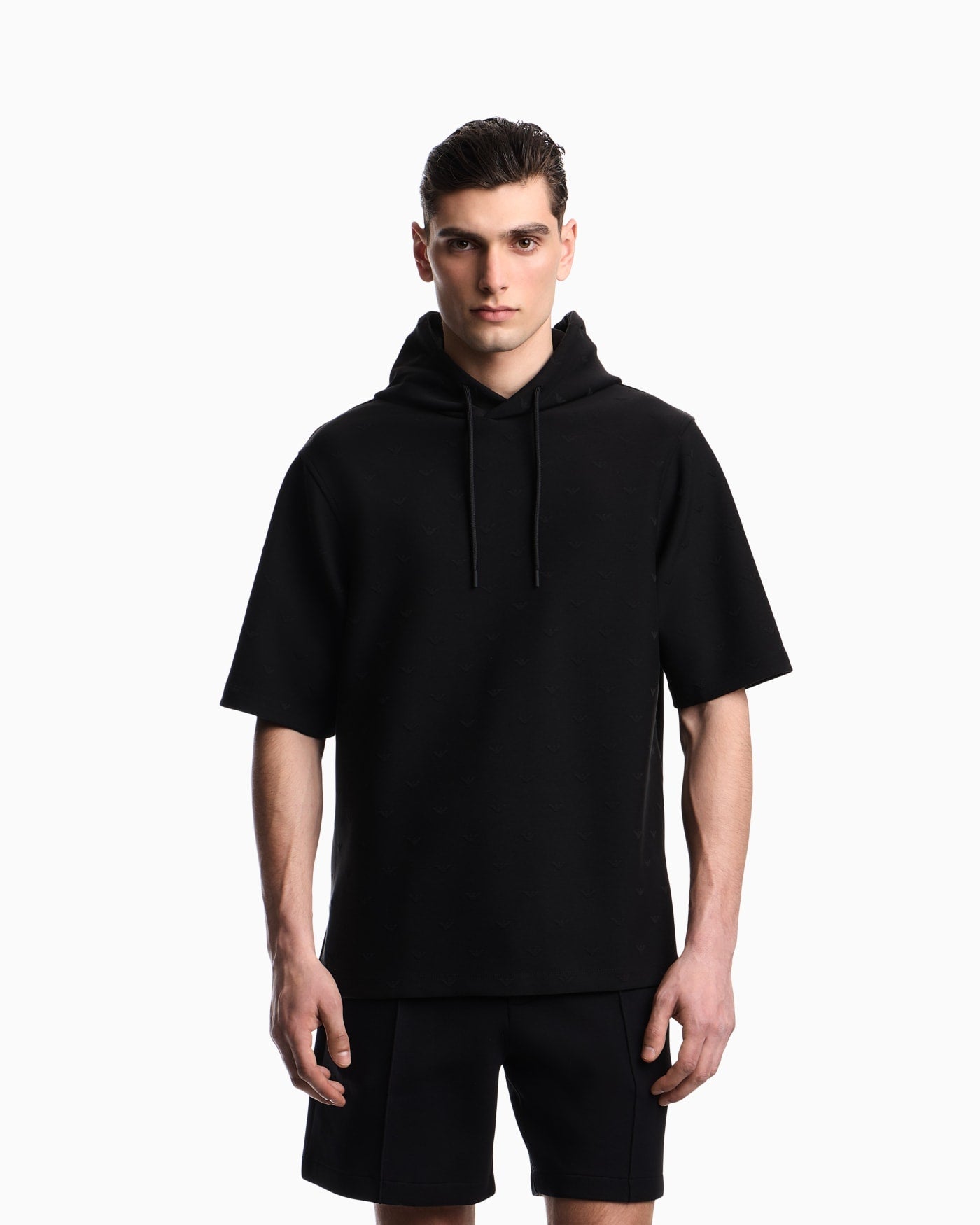 Jacquard jersey hooded sweatshirt with all-over micro eagle