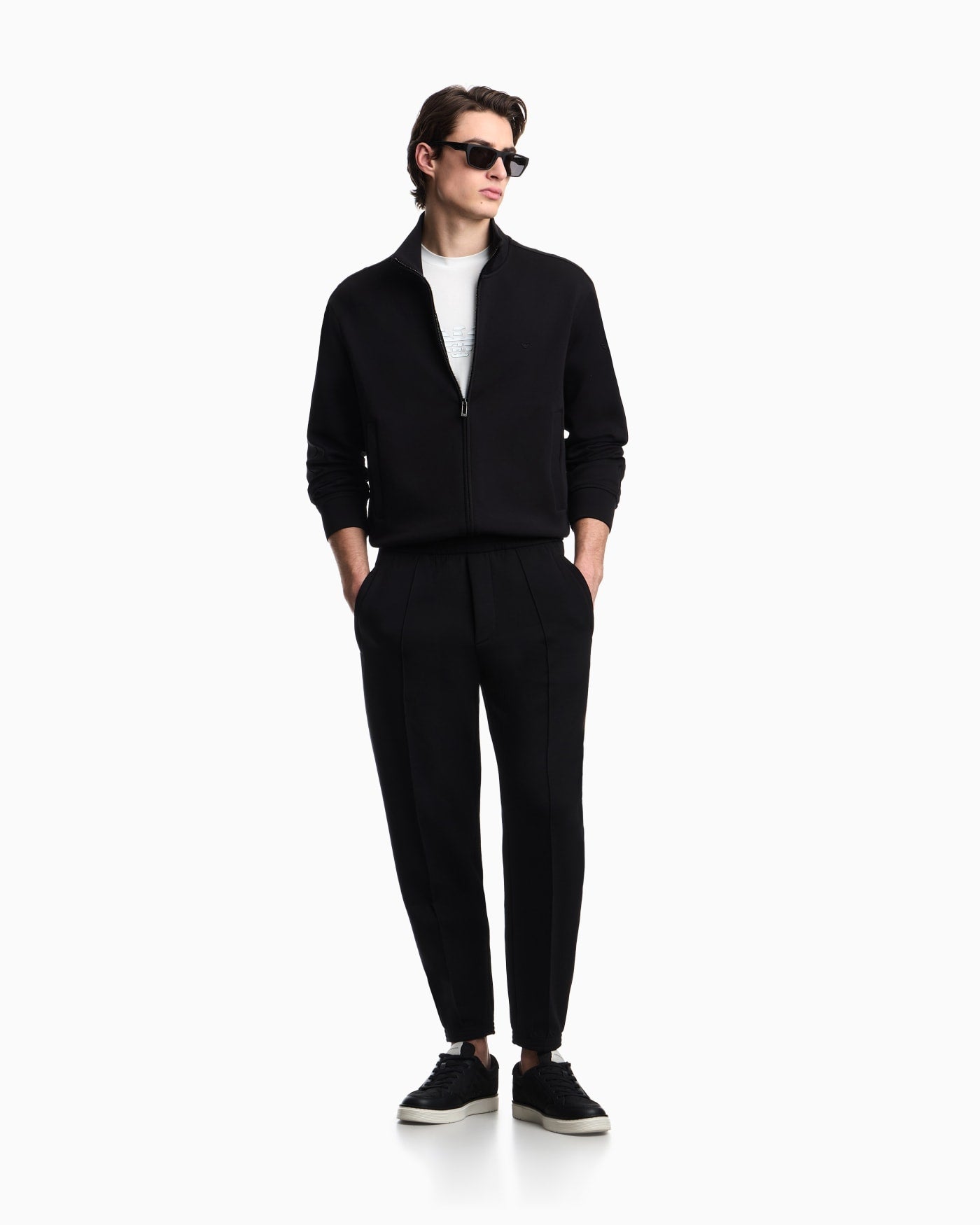 Full-zip sweatshirt in double jersey with micro-eagle band