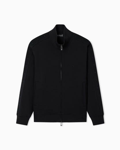 Full-zip sweatshirt in double jersey with micro-eagle band