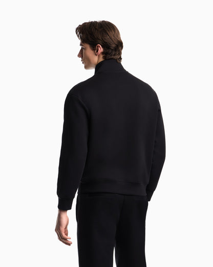Full-zip sweatshirt in double jersey with micro-eagle band