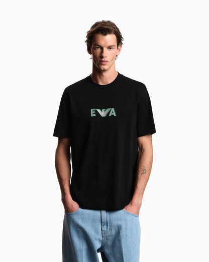 Heavy jersey T-shirt with metal logo embroidery
