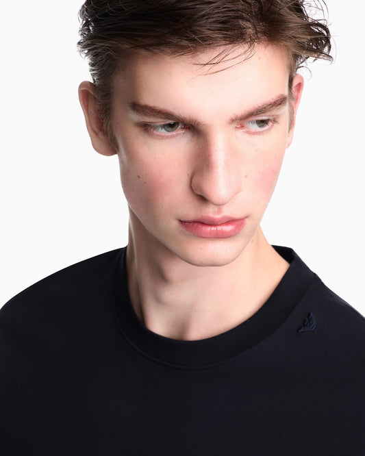 Oversized heavy jersey T-shirt with micro eagle embroidery