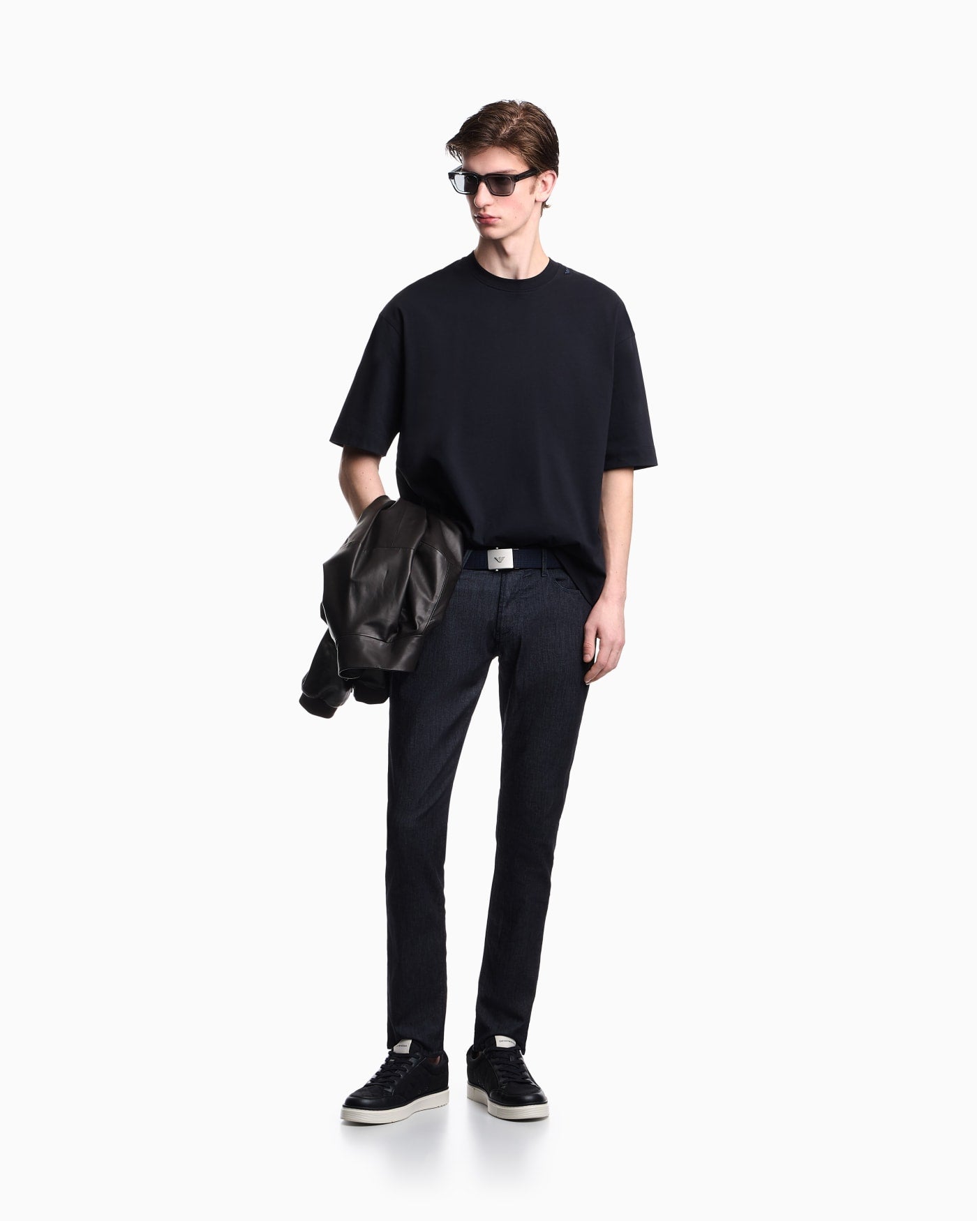 Oversized heavy jersey T-shirt with micro eagle embroidery