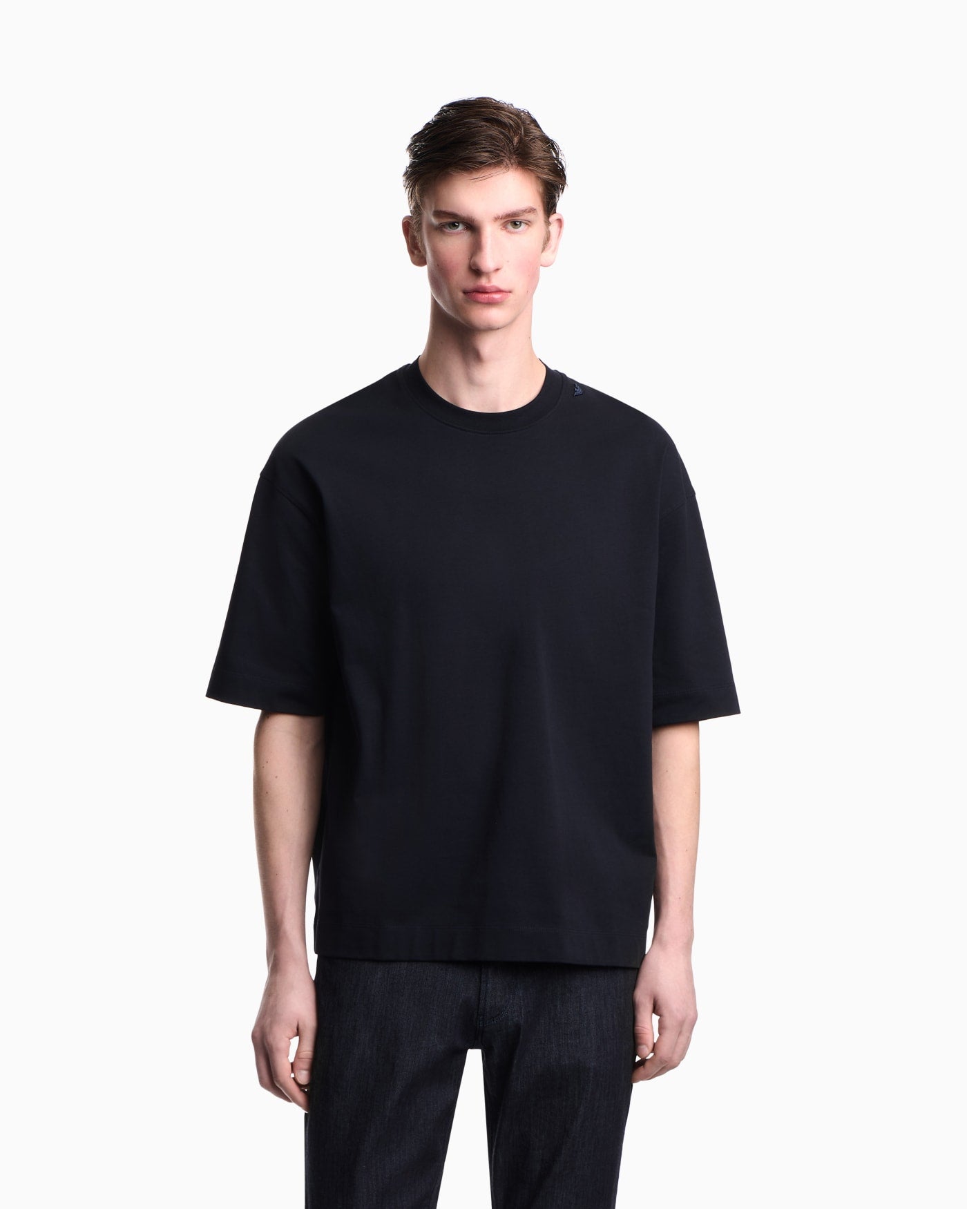 Oversized heavy jersey T-shirt with micro eagle embroidery