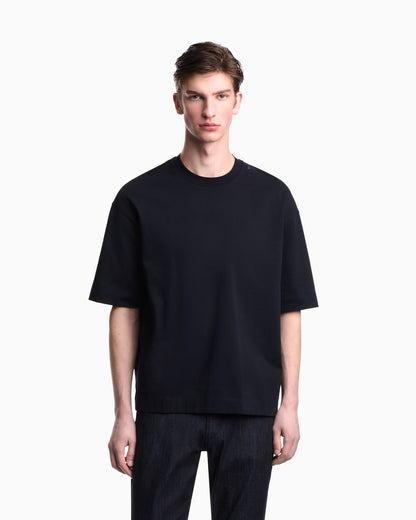 Oversized heavy jersey T-shirt with micro eagle embroidery