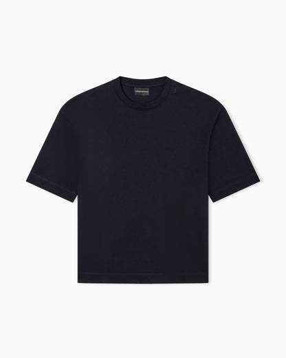 Oversized heavy jersey T-shirt with micro eagle embroidery