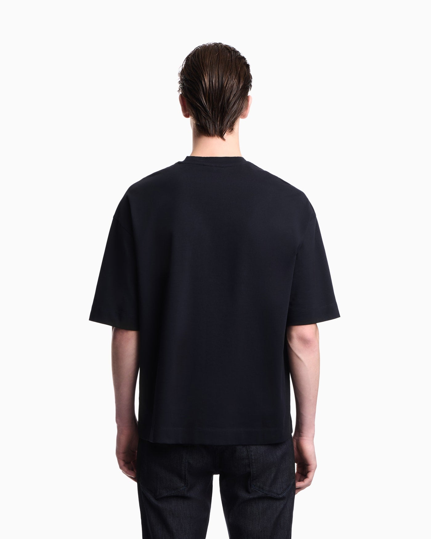 Oversized heavy jersey T-shirt with micro eagle embroidery