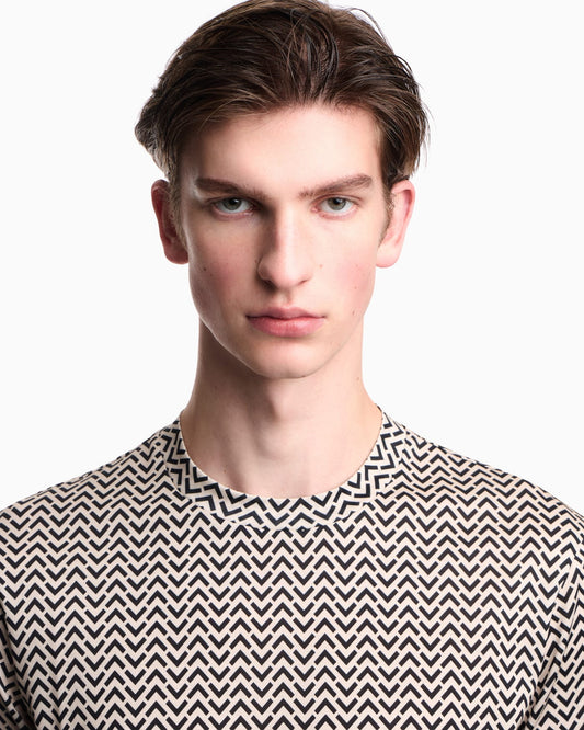 Lyocell-blend jersey T-shirt with micro op-art pattern print