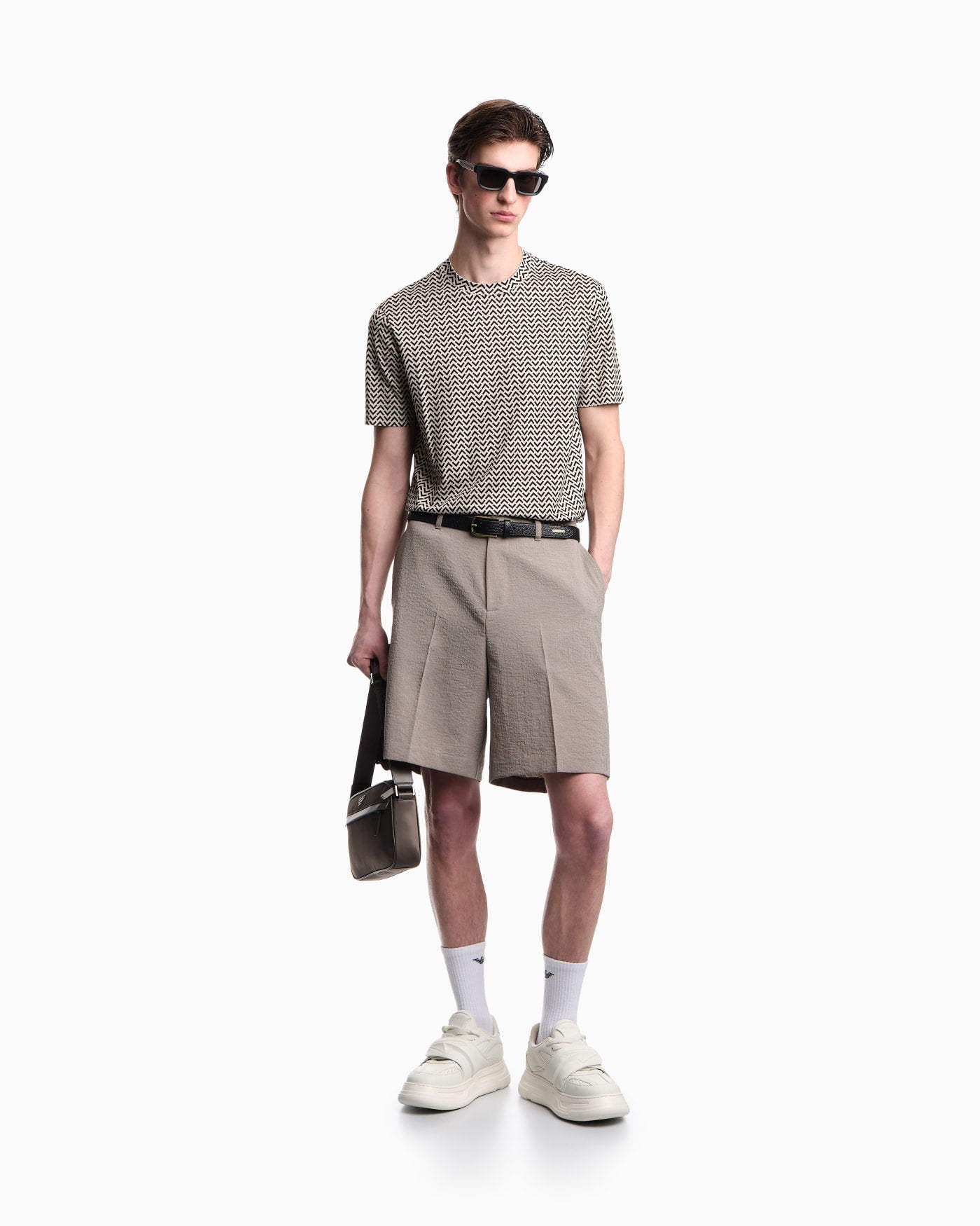 Lyocell-blend jersey T-shirt with micro op-art pattern print